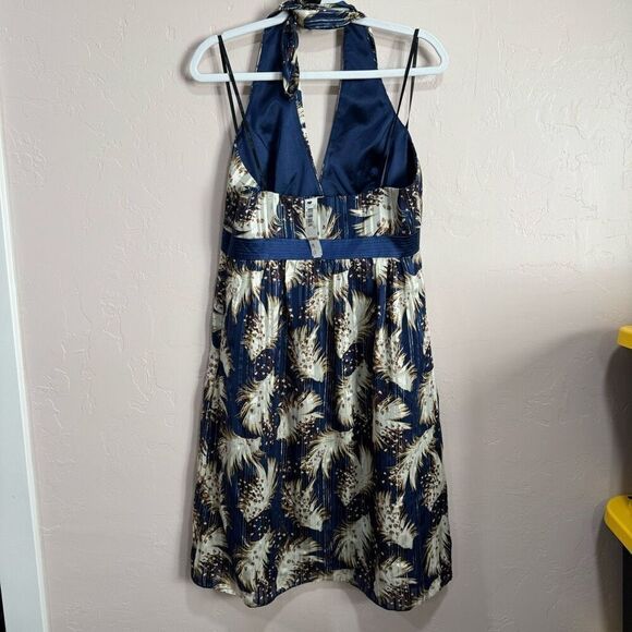NWT LAUNDRY by Shelli Segal Blue and Metallic Gold Halter Dress  Sz 12 - Picture 4 of 8